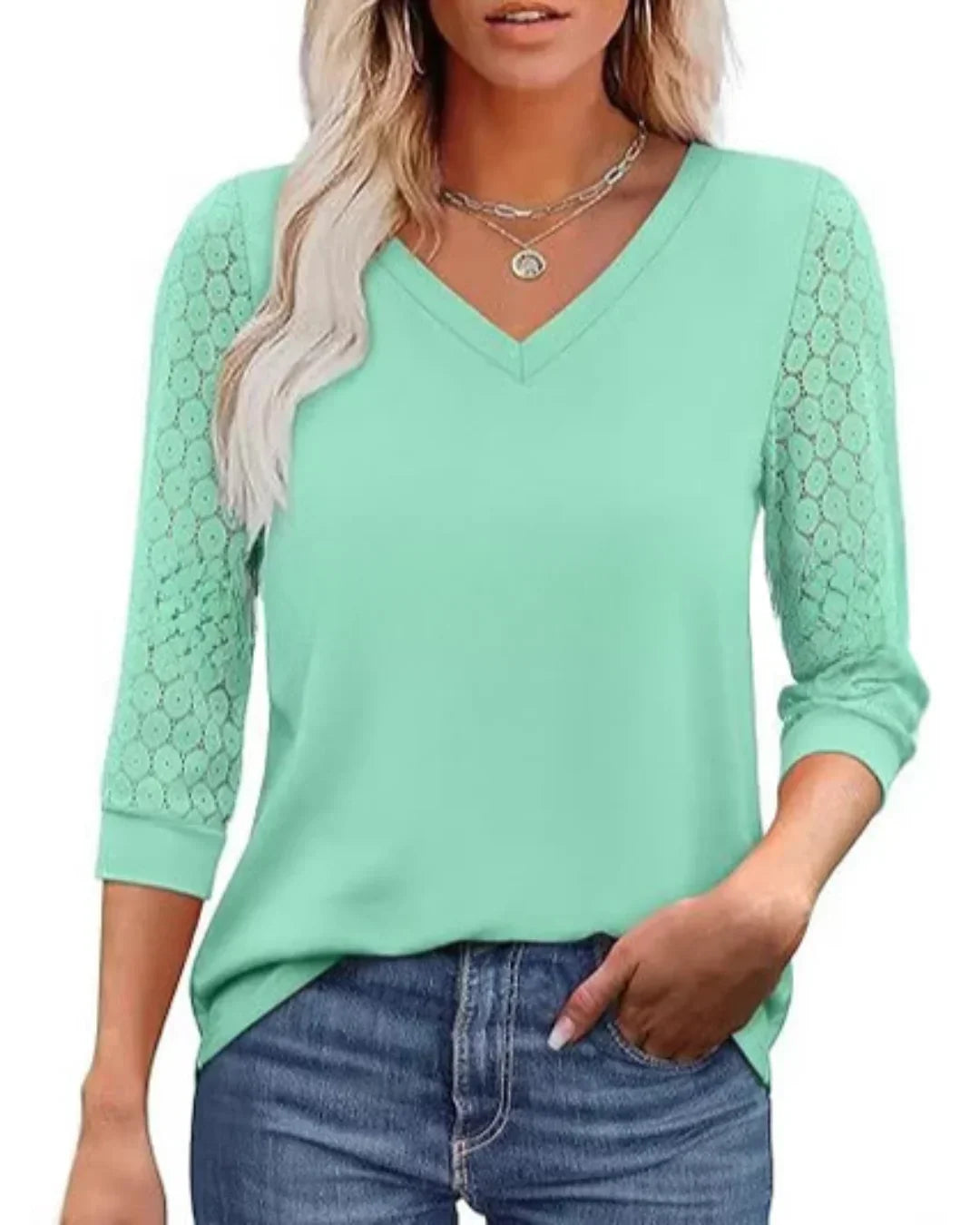 Linnea Lace Sleeve V-Neck Blouse