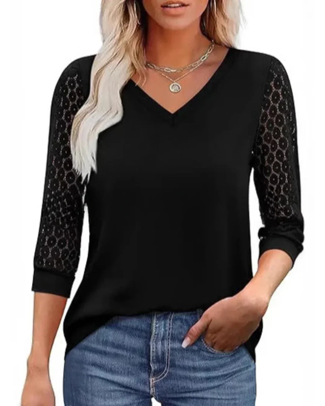 Linnea Lace Sleeve V-Neck Blouse
