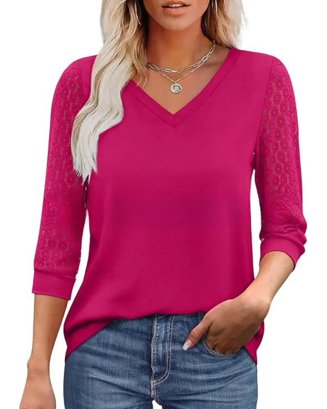 Linnea Lace Sleeve V-Neck Blouse