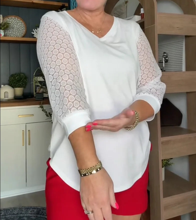Linnea Lace Sleeve V-Neck Blouse