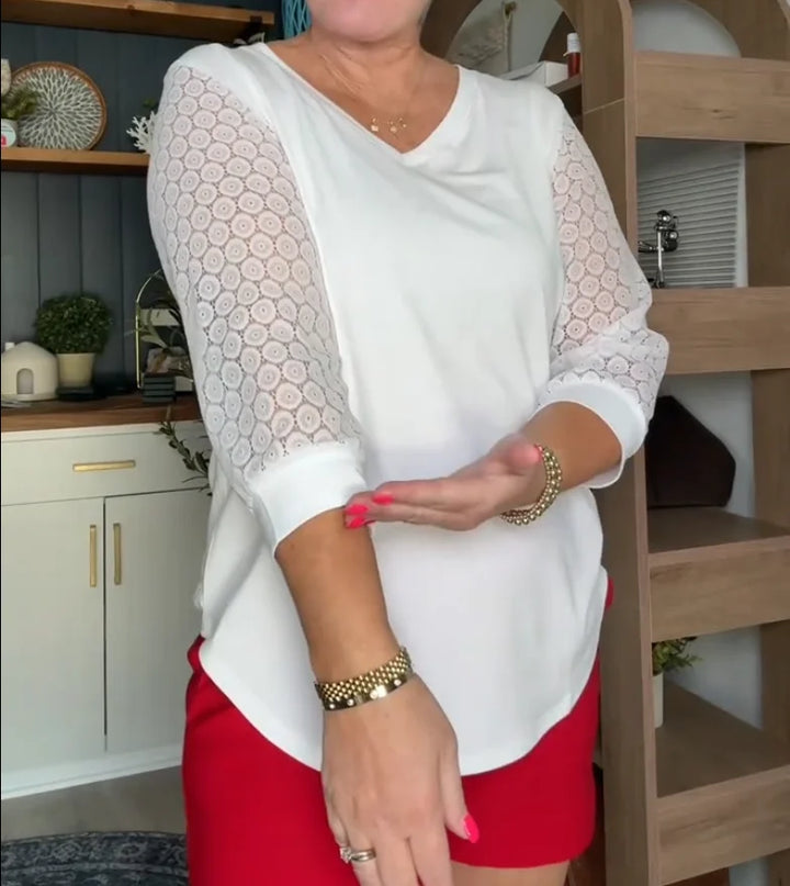 Linnea Lace Sleeve V-Neck Blouse