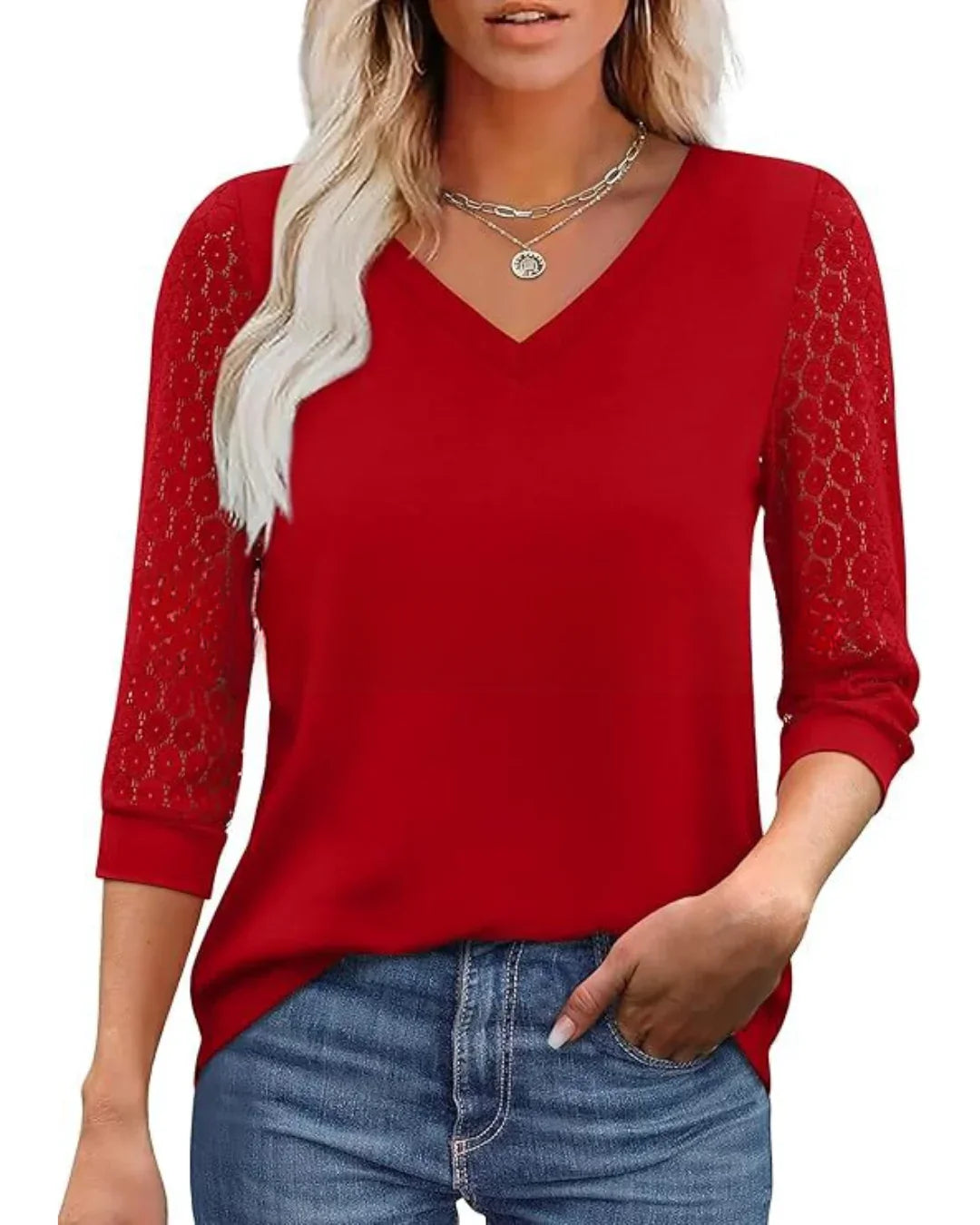 Linnea Lace Sleeve V-Neck Blouse