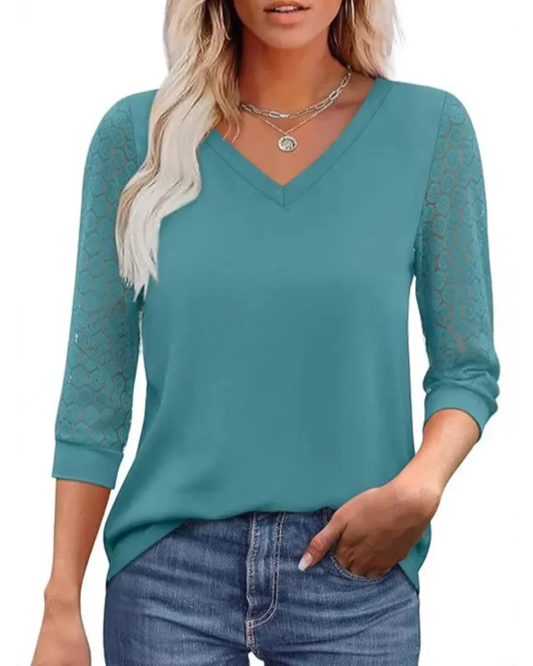 Linnea Lace Sleeve V-Neck Blouse