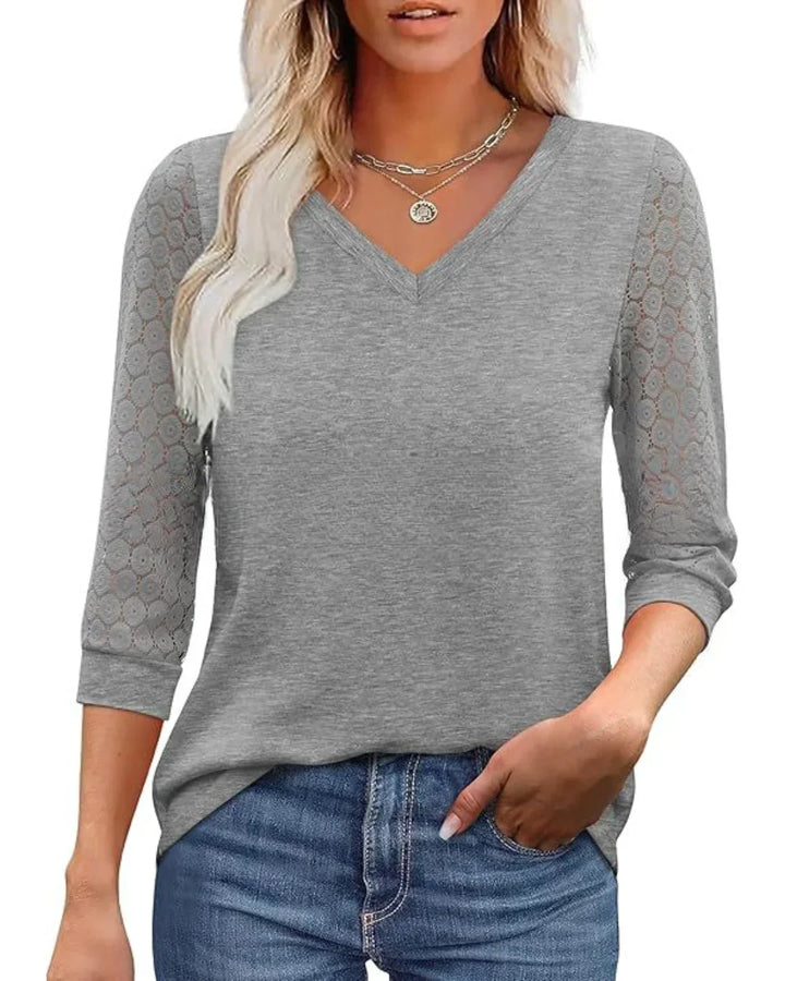Linnea Lace Sleeve V-Neck Blouse