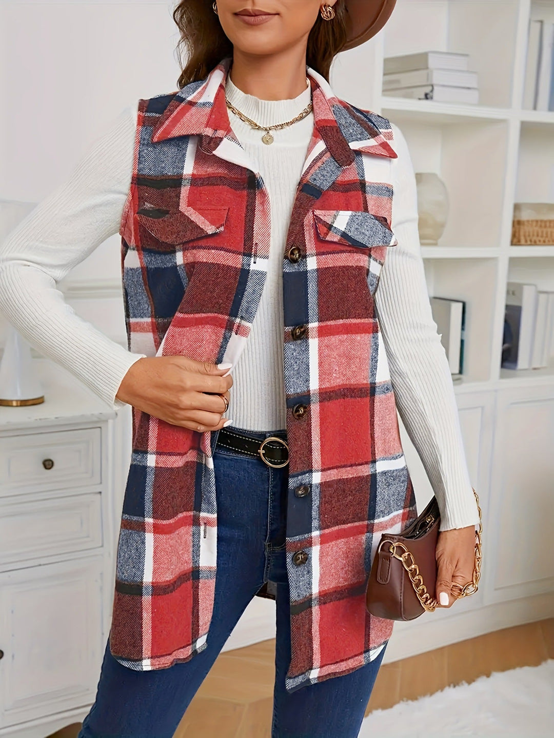 DELILA™ – Casual Button-Front Collared Vest Coat